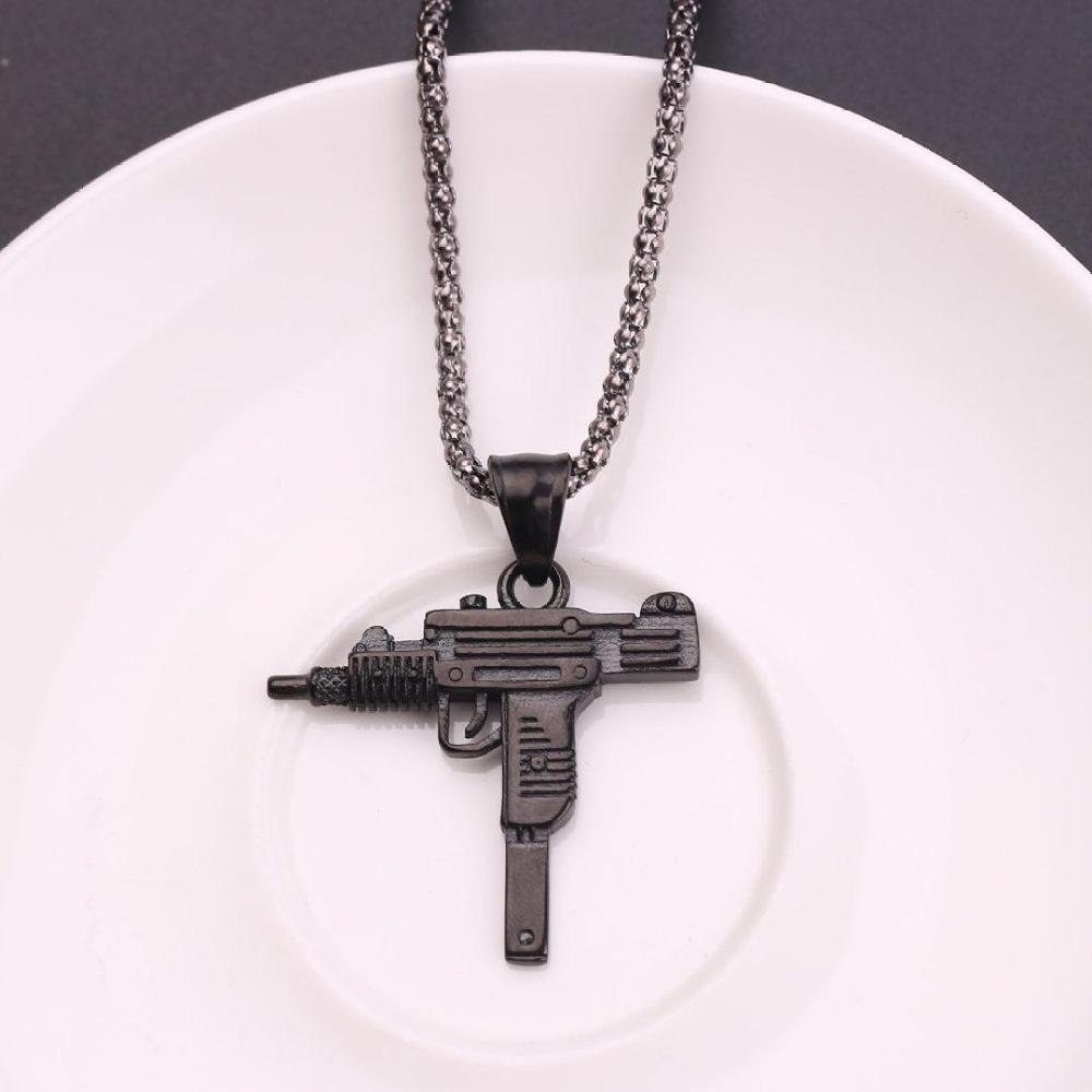 Urban Black Steel Gun-Inspired Pendant Necklace
