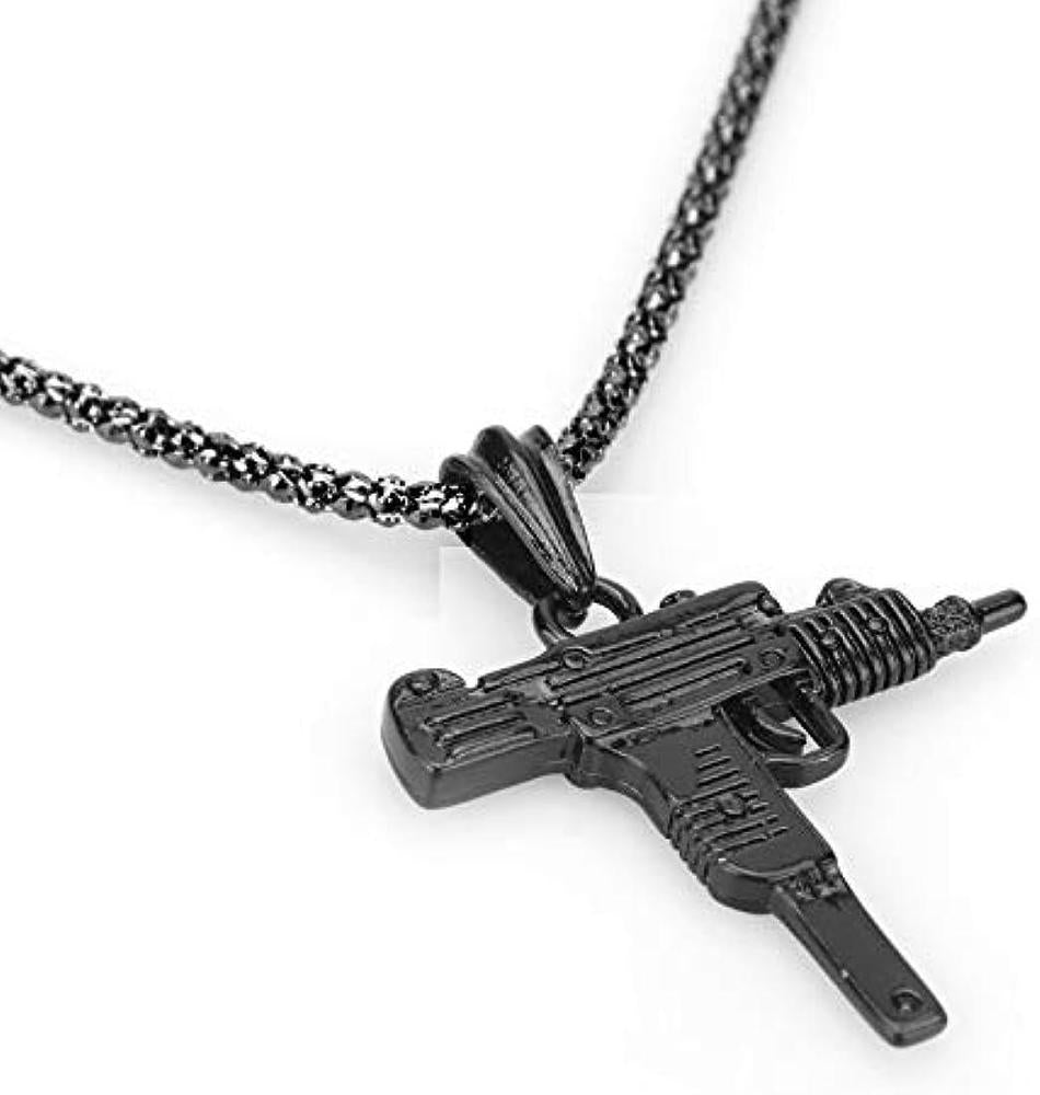 Urban Black Steel Gun-Inspired Pendant Necklace