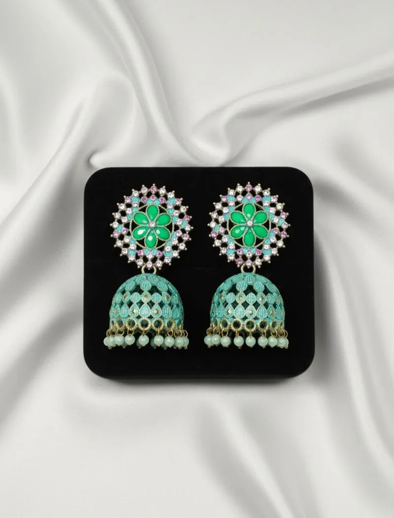 Emerald Floral Jhumka Earrings