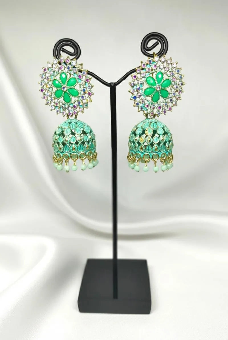 Emerald Floral Jhumka Earrings